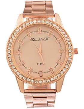 Souarts Damen Edelstahl Armbanduhr Strass Quartz Analog mit Batterie Rosegold Farbe