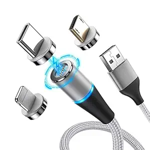 X-KRIP CART Light Flow Magnetic USB Charging Cable,Multi 3-in-1 Cable Charger with LED for Android, All Type C Mobiles and iOS Mobiles Fast Charging Cable