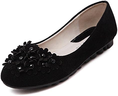 Mineroad Women Closed Toe Breathable Flowers Solid Color Ballet Flats Elegant Round Toe Casual Shoes Black UK 6.5