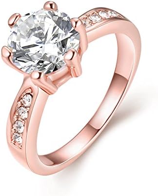 FJYOURIA Women's 18ct Rose Gold/Platinum Plated Round Clear CZ Crystal Paved Forever Women Wedding Rings Engagement Wedding