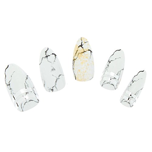 Claire's Girl's White Marble Faux Nails in White.