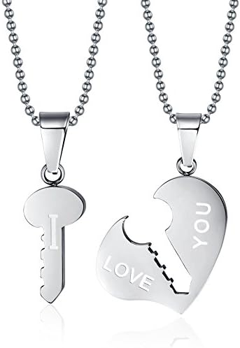 LianDuo Stainless Steel Her&amp;His Matching Set "I Love You" Couple Pendant Necklace Silver,Free Engraving