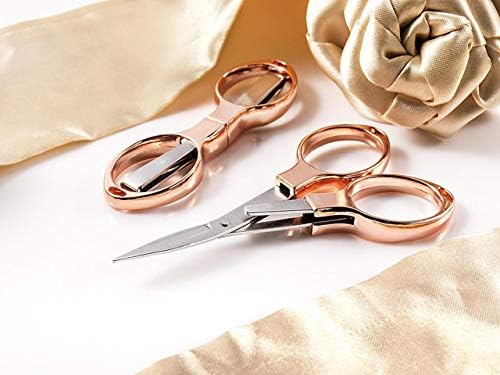 Hemline Rose Gold Folding Scissors - 3.9"/10cm - Crafts Embroidery Trim Threads Compact