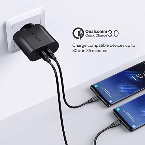 AUKEY Quick Charge 3 0 USB Chargeur Secteur 2 Ports 39W Chargeur Mural Universel pour Samsung Galaxy S8   Note 8  iPhone X   8 8 Plus  iPad Pro Air  HTC 10  LG G5   G6 etc   Noir 