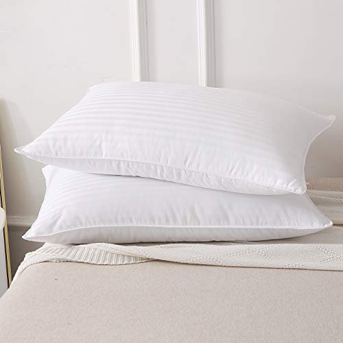 HOMEFOUCS Goose Feather and Down Pillows, Pair of 2 100% Cotton Shell, Non-allergenic & Anti dust mite, Soft Hotel Quality Pillows (40% Down)