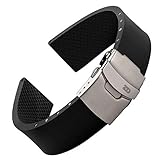 ZULUDIVER® Uhrenarmband - Hochwertiges, italienisches Gummi, Schwarz, Gebürstete Edelstahlschließe, 22mm