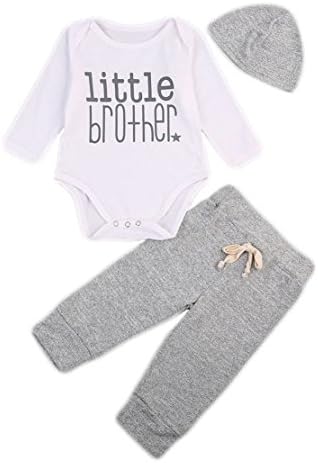 LYhoneys Infant Baby Boys Long Sleeve Romper Bodysuit &amp; Harem Pants Hat Clothes Set (Little Brother, 3-6Months)