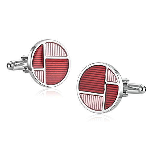 Gnzoe Men Stainless Steel Shirt Cuff Links Wedding Business Enamel Round Silver Red