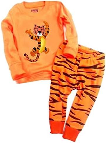 Pandaprincess Panda Tiger Boys and Girls 2 Piece Pajama 100% Cotton(2-9years) (5 Toddler(Years), Brown/Tiger)