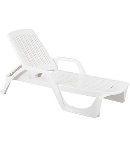 Lettino Da Giardino Impilabile Bianco - 71x192x100 Cm, Resina Polipropilene, Portata 150 Kg