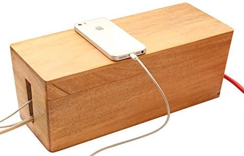 Best Mother's Day Gift for Mother/Wife - AB Handicrafts - 13x5 Inches Wooden Large Magnetic Brown Cable Box - Cable Management Box Organizer USB Hub Hides All Wires and Surge Protectors