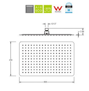 Kopfbrause Regenbrause Duschbrause rostfrei SUS 304 Edelstahl 25cm x 40cm SPA Wellness Regen Brause Shower - 2