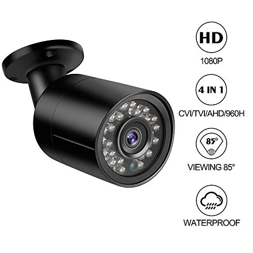 Telecamera da esterno Bullet Dericam 1080P 1920TVL, Telecamera analogica HDCVI/HDTVI/AHD/960H, Custodia metallica IP66, Visore notturno da 25 metri, 85° Visualizzazione, Formato video PAL, B2B, Nero