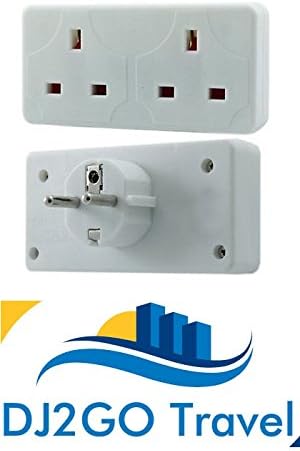 HQ Twin Europe EU Adapter to UK Double Mains Adaptor DJ2GO TRAVEL