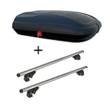 Dachbox 320 Liter ca. 131,3 x 76,9 x 34,5 cm (L x B x H), carbonlook + 2 Dachträgerstangen aus Aluminium, Länge: 1350 mm