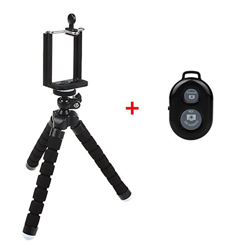 Heyqie(TM) Flexible Octopus Style Portable and Adjustable Mini Tripod for Smartphone, Camera, Webcam with Bluetooth Wireless Remote Shutter for iPhone Samsung and other IOS/Android Phone - Black