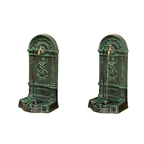 Standbrunnen aus Gusseisen mit Wasserhahn, 76x35x30cm, 22,5kg schwer, dunkelgrün/schwarz, Wandbrunnen - 5
