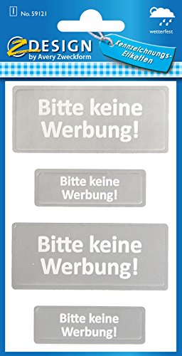 Avery Zweckform 59121 Keine Werbung Etiketten Schilder silber (wetterfeste Folie) 4 Aufkleber - 2