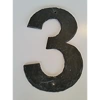 Zahlen aus Schiefer gearbeitet drei 3 Hausnummer 25cm mit Lochung und VA-Befestigungsmittel