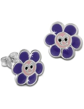 Teenie-Weenie Kinder Ohrring lachende Blume lila Ohrstecker 925 Kinderschmuck TW SDO8132V
