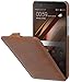 Produktbild StilGut - UltraSlim Hülle Leder-Tasche geeignet für Huawei P10 lite. Dünnes Flip-Case vertikal klappbar aus Echtleder kompatibel mit Huawei P10 lite, Cognac