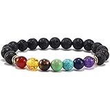 Chakra - Bracelet 7 en Pierre Naturelle, Oeil de Tigre et Perle de Lave - Reiki Charme en Perles d'Energie Tibétain Bouddhiste