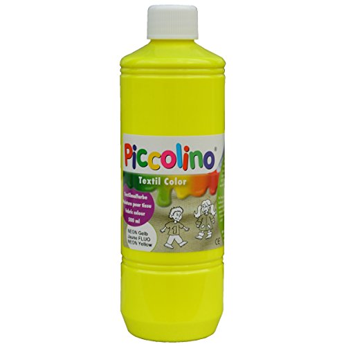 Textilfarbe Neon-Gelb 500ml Flasche - PICCOLINO Neonfarben Textil für helle Stoffe