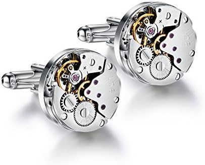 Koooper Cuff links Steampunk Vintage Watch Movement Shape Cufflinks Deluxe Cuff links for Men's Wedding Business Gifts Elegant Style with Delicated Gift Box
