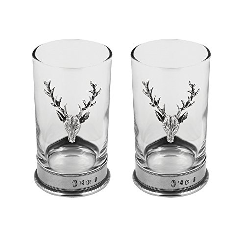 English Pewter Company Set of Stag Head Luxury hiball Spirit Gin Glasses [STAG103]