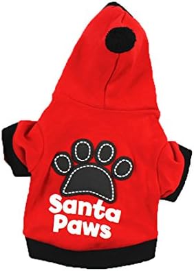 Christmas Dog Clothes,Moonuy New Puppy Footprints Cotton Hoodie Pet clothes Dog Jacket Dog Raincoat Pet Fleece Small Dog Costumes Pets Accessories (M, Red)