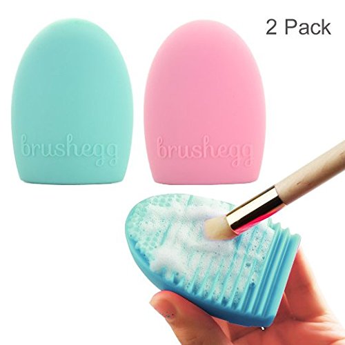 Honearn 2PCS Brushegg Portable Makeup Brush Cleaner Silicone Pink & Green