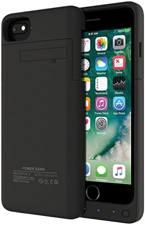 iPhone 7 Battery Case, 3200mAh iPhone 7 Charging Case, Slim Portable Rechargeable Extended Battery Pack Power Bank Case with Kickstand 4.7 inch, Black