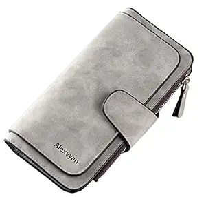 AlexVyan Grey Womens Long Purse Wallet Female Hand Clutch Women/ Ladies/ Girls Wallets Card Holder 3 Pocket
