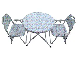 Amaze Folding Baby Kids Children Printed Portable Outdoor Study Dining Furniture Play Group Table-2 Chairs Set (Multi Color Butterfly)