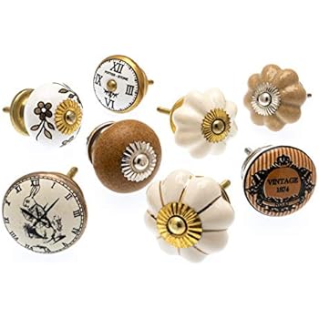 Gemischt Set mit Shabby Chic Vintage Stil Schrankknöpfe aus Keramik x 8
