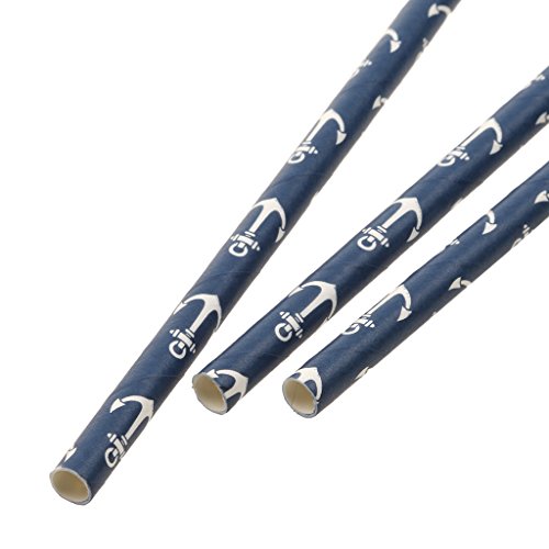 MagiDeal Papier-Strohhalme – Schmal Trinkhalme ideal für Cocktail, Smoothie etc. – Anker Muster – 19.5cm – 25er Set - 6