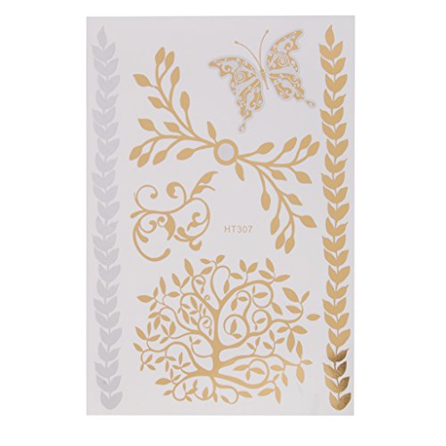 Mode Braut Haar Tattoos Temporaere Dekorative Aufkleber Gold Silber ht307