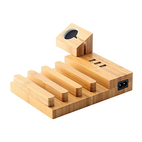 XPhonew Bamboo Wood Caricatore Supporto Docking Station Ricarica Dock per iPhone XS MAX XR 8 7 6S 6 Plus Apple Watch 2 3 4 / iWatch 42mm e 38mm iPad Tutti i modelli e Samsung Smartphones Tablets