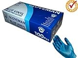 Blue Vinyl Gloves, Powder free and Latex free, 100 Goves per Box- Size Medium - Food Safe - New