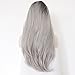24" Black&Gray Long Wavy Lady Fashion Daily Heat Resistant Lace Front Hair Wig