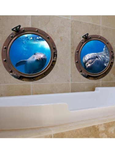 Porthole Sub Dolphins Wall Sticker