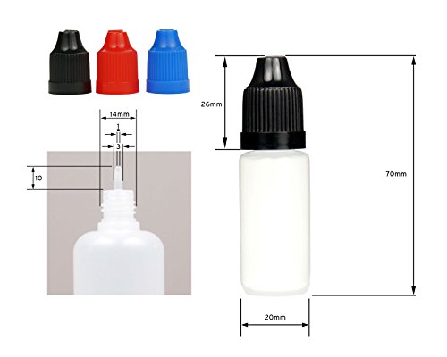 10 x 10 ml Octopus Tropfflaschen, zur Dosierung von Flüssigkeiten, E-Liquids, Augentropfen, leere LDPE Kunststoffflaschen transparent, Plastikflaschen mit blauem Tropfverschlüssen, mit Kindersicherung, inkl. 10 Beschriftungsetiketten - 4