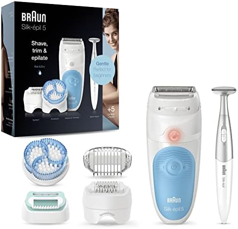 Braun Silk-épil 5, Depilatore Donna Per Una Rimozione Dei Peli Delicata, Con 5 Accessori, Custodia E Rifinitore Bikini Styler, 5-815
