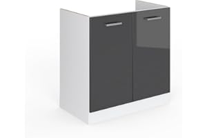 Vicco Armario bajo para Fregadero R-Line, Antracita Alto Brillo/Blanco, 80 cm sin encimera