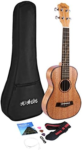 Tseiletc 21 inch Soprano Ukulele of Mahogany Acoustic Ukelele Hawaiian Guitar Mini Guitar Musical Instrument 4 Strings with Case Strap Nylon String Picks