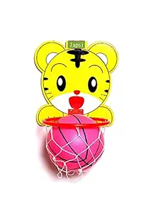 JAPSI Mini Basket Ball with Hangable Net (Lion Print) and Air Pin; Outdoor / Indoor Both ;Activity Game for Kids ; Age 3 Years & Abov