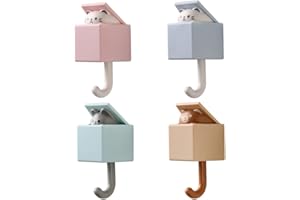KUWUNG 4pcs Kleiderhaken Kinder, Cat Key Hook, Key Holder Wasserfest, Wandhaken Cute Garderobenhaken Selbstklebend, Creative Handtuchhalter Haustierhaken Für Mantel Handtuch Schlüssel Taschen Hüte