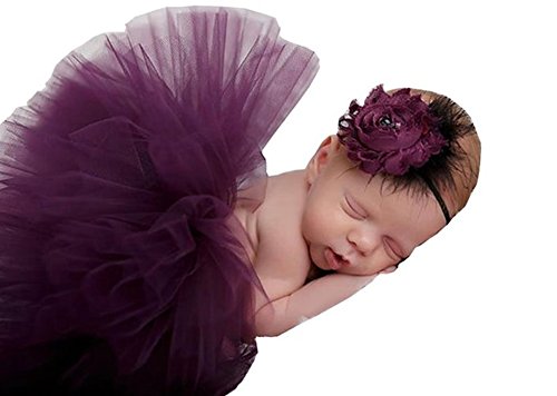 Newborn Baby Girls Photography Prop Purple Headband Tutu Skirt