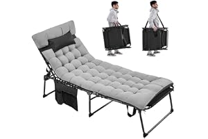Yaheetech Fällbar solstol med extra tjock madrass och kudde och sidoficka, 5-vägs justerbart ryggstöd, stabil trädgårdsstol, solstol upp till 136 kg, 189,5 × 67 × 35 cm