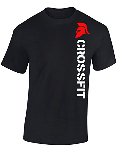 JLB Print Crossfit Spartan Helmet Fan Sport Gym T-Shirt Coupe Classique Qualite Superieure pour Hommes et Adolescents - Noir/X Grand